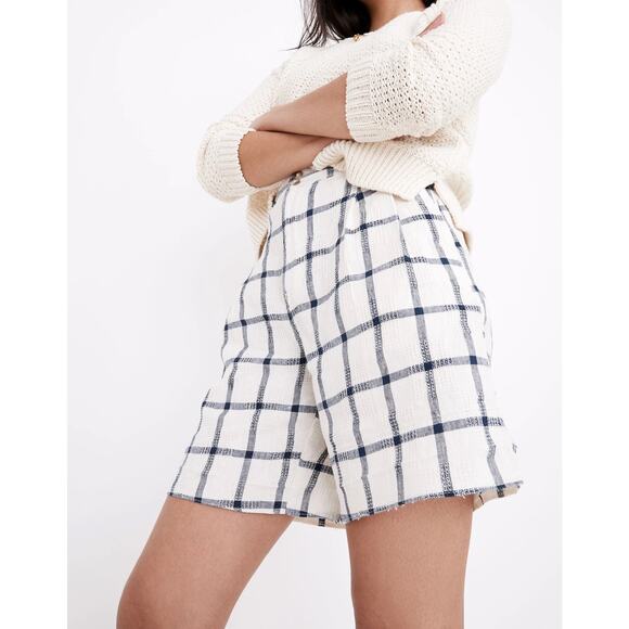Madewell Linen-Cotton Pleated Shorts in Windowpane - Picture 1 of 6